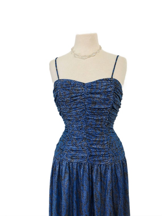 1980's Dress Blue Silver Metallic Spaghetti Strap… - image 2