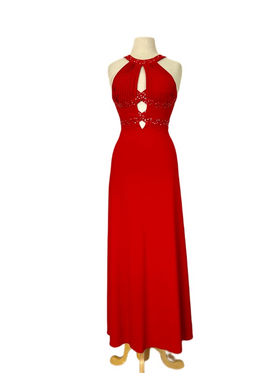 Fabulous 1990s  Halter Dress Red Sequined Open Ba… - image 4