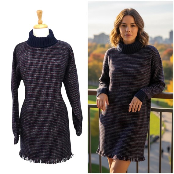 Vintage Yohji Yamamoto Knit Tunic Fringe Tweed Wool Mock Neck Mini