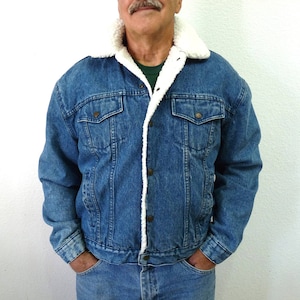 Chaqueta vaquera vintage de los años 80 para hombre, con forro de sherpa, jean BJ-R con cierre de presión, Levi&#39;s Trucker, mezclilla azul, talla mediana/grande