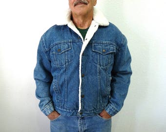 Denim Blue Jeans Jacket Sherpa lined BJ-R Snaps Up, Levis Trucker, Men M/L