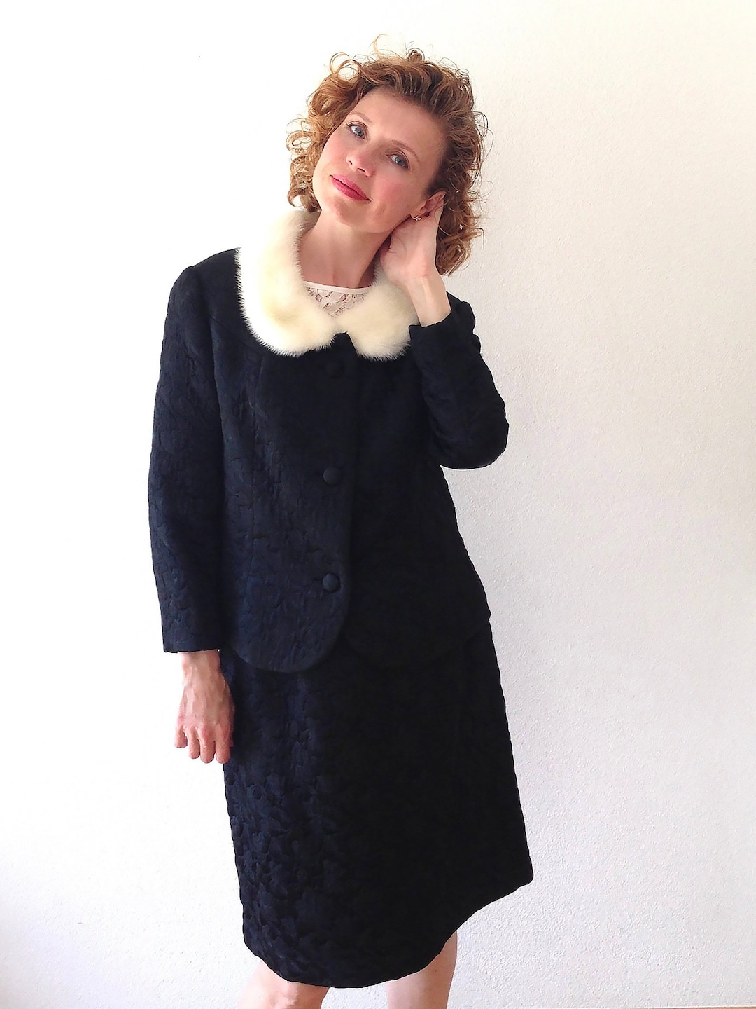 1950年代の見事なジャケット＆スカートスーツセット ブラックツイード