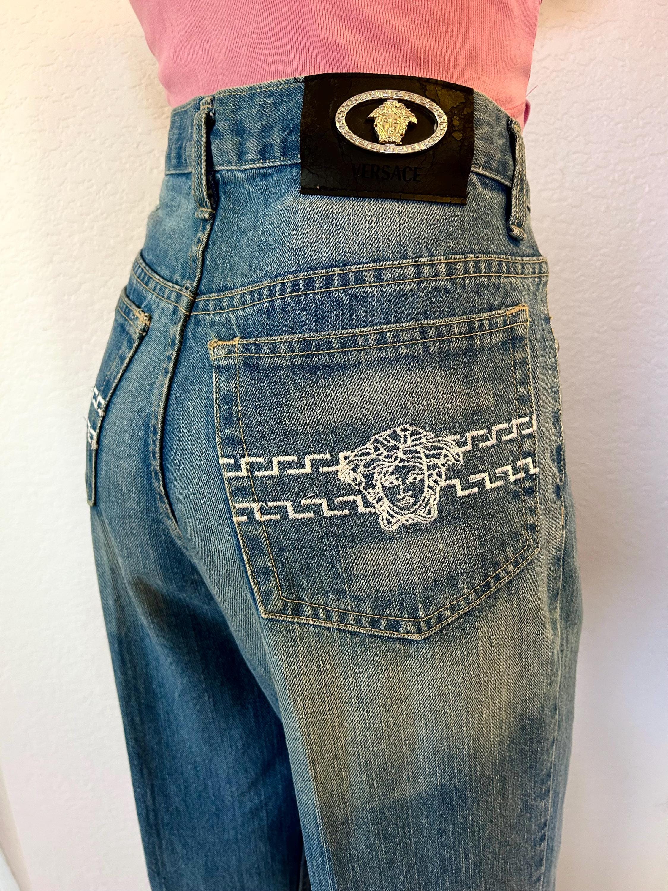 Vintage 90s Gianni Versace Couture Jeans Medusa Head Embroidered