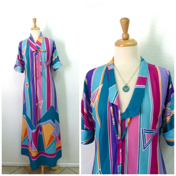 1970s dress Marimekko print, Zipper front Pocket … - image 1