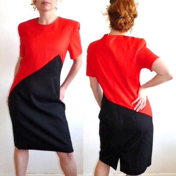 red and black color block dress