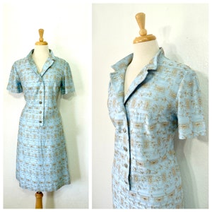 Vintage 1960s Dress L&#39;Aiglon Cheongsam Pastel blue Floral Embroidered Shift Dress | Small