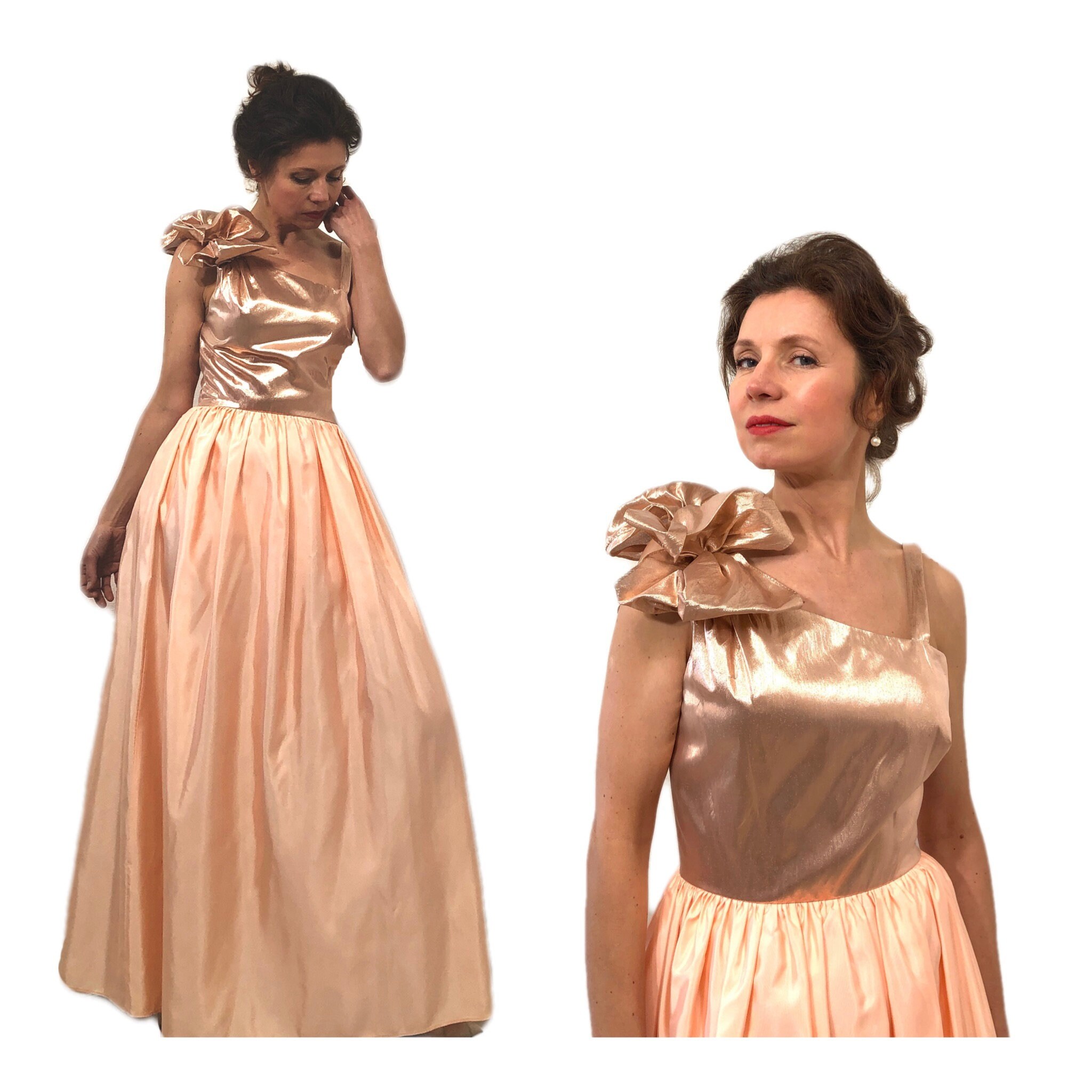 Vtg 1960s Pink Coral Taffeta Gown Dress Belt Handmade Handmade Prom Pink Vintage Dresses for Women for sale | eBay main image 2