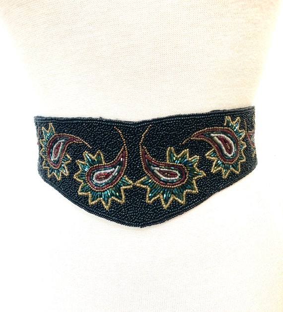 black beaded belts for dresses Vintage Corset Belt Hand Golden Paisley Art Deco Dress Belt Great for matching your