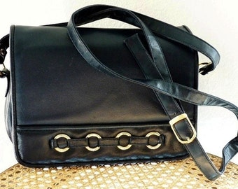 Vintage Bag Navy blue Leather Convertible Handbag Crossbody Bag