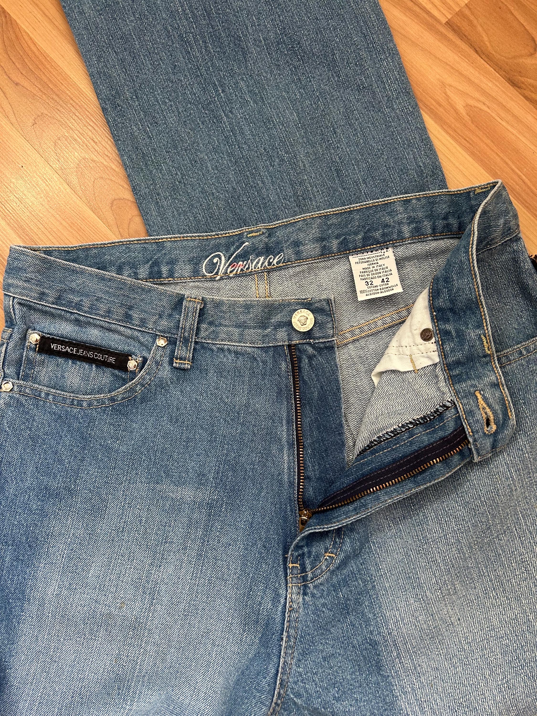Vintage 90s Gianni Versace Couture Jeans Medusa Head Embroidered
