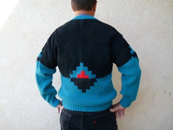 Vintage 1960s Knit Sweater V-neck Chimayo Aztec Tribal Black - Etsy