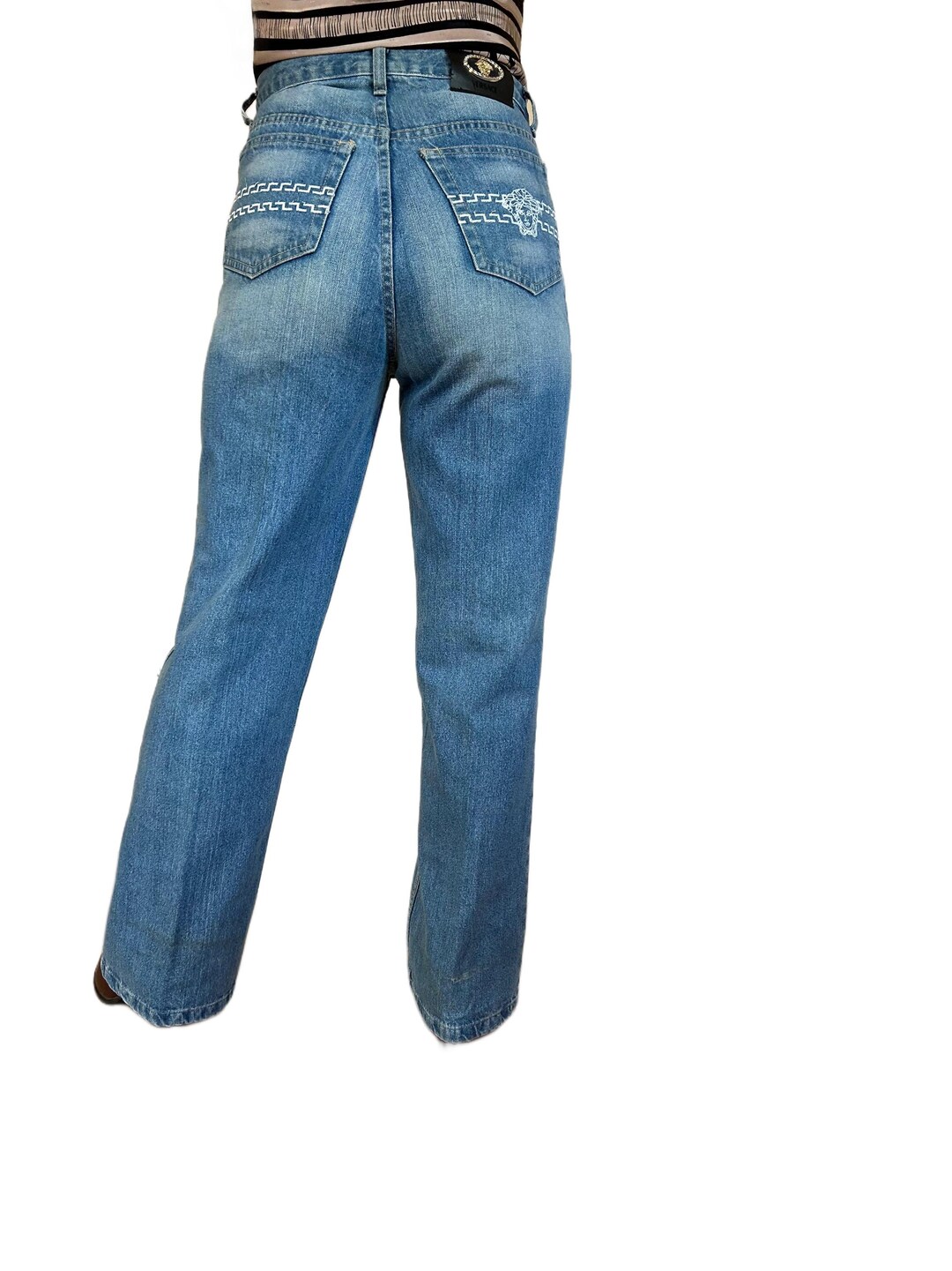 Vintage 90s Gianni Versace Couture Jeans Medusa Head Embroidered