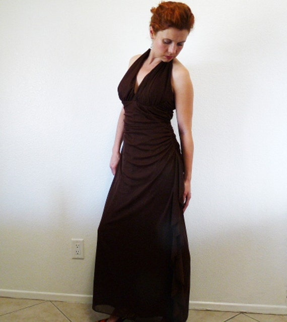 1980s Halter dress Brown Chiffon Claralura Origin… - image 2