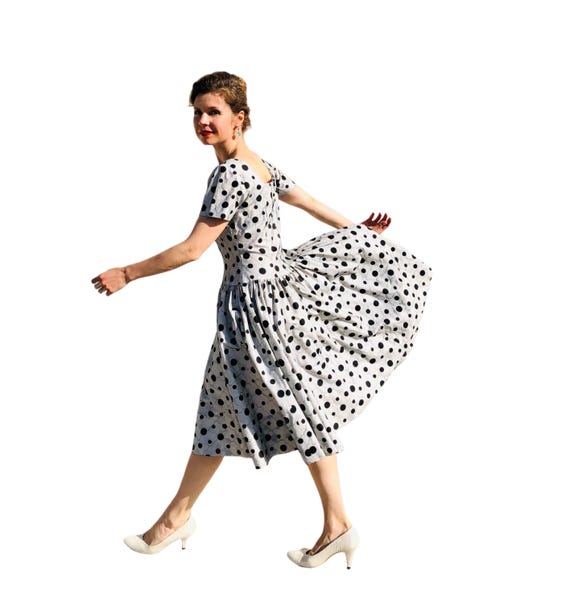 the woman in the polka dot dress Girl (Short 2020) Pair with sandals 1950s Jonny Herbert Dress Polka