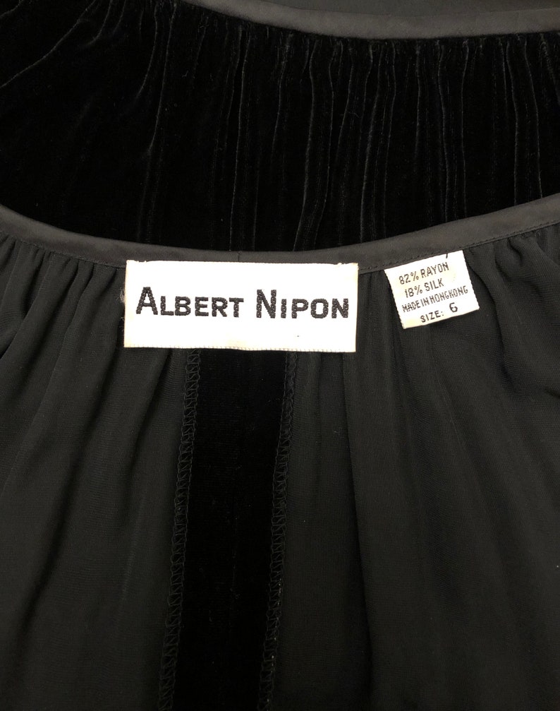 Vintage 1980s Velvet Black Dress Hidden Pocket Albert Nipon Party Formal dress Small / Medium image 5