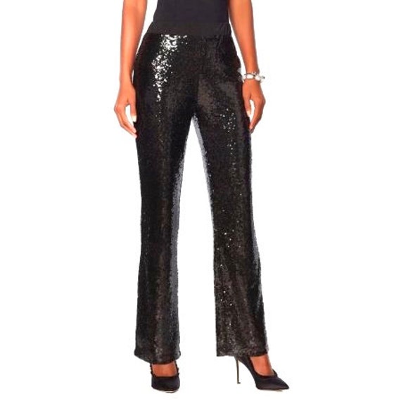 1980s Pants Black Sequin Silk Disco Women SIze Me… - image 6