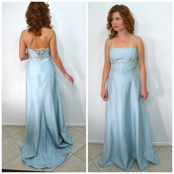 1960s Tiffany Blue Wedding Gown Silk Satin by Alfred Angelo Spaghetti Strap  Small Train - Etsy