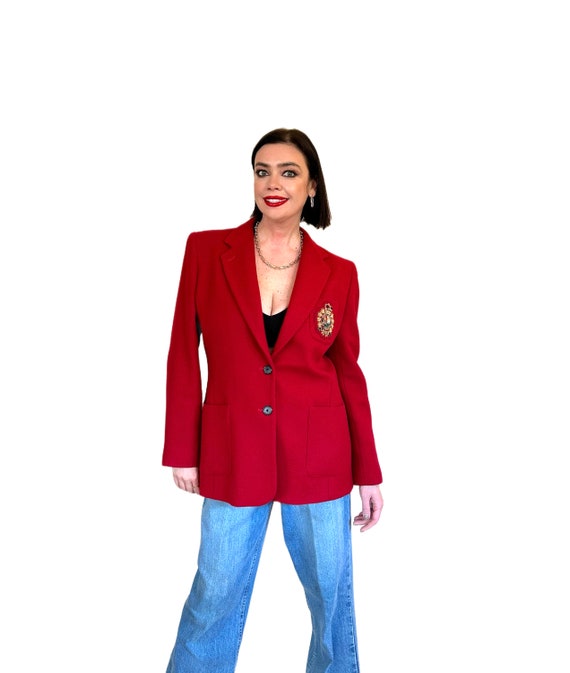 Vintage Lauren Ralph Lauren Red Wool Jacket 3D Crest Blazer Medium