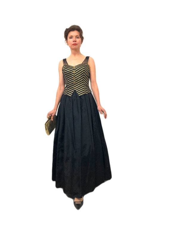 Victoria Royal Dress Black Gold Metallic Chevron … - image 2