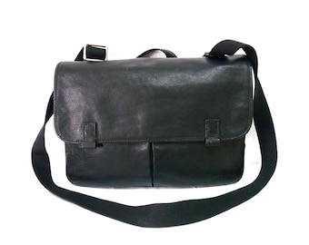 Vintage Briefcase Fossil Black Leather Messenger Organizer Laptop Crossbody Shoulder Bag