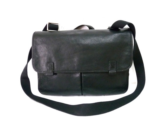 Vintage Aktentasche Fossil Schwarz Leder Messenger Messenger Organizer Laptop Crossbody Schultertasche Etsy