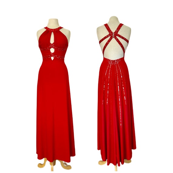 Fabulous 1990s  Halter Dress Red Sequined Open Ba… - image 1