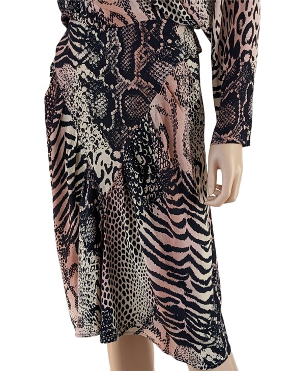 Vintage Animal Print Dress Mock Neck, Wing Draped… - image 3