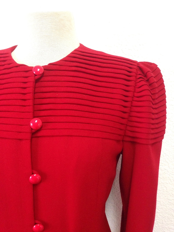 1980s Dress Red Wool I. Magnin Buttons front Even… - image 2