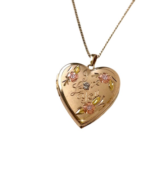Vintage 1950s Heart Locket 14k Gold TK Hand Engra… - image 1