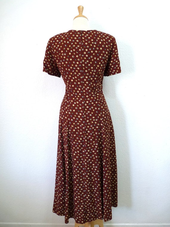 Vintage 1940s Dress Rayon Brown Space colorful pr… - image 3