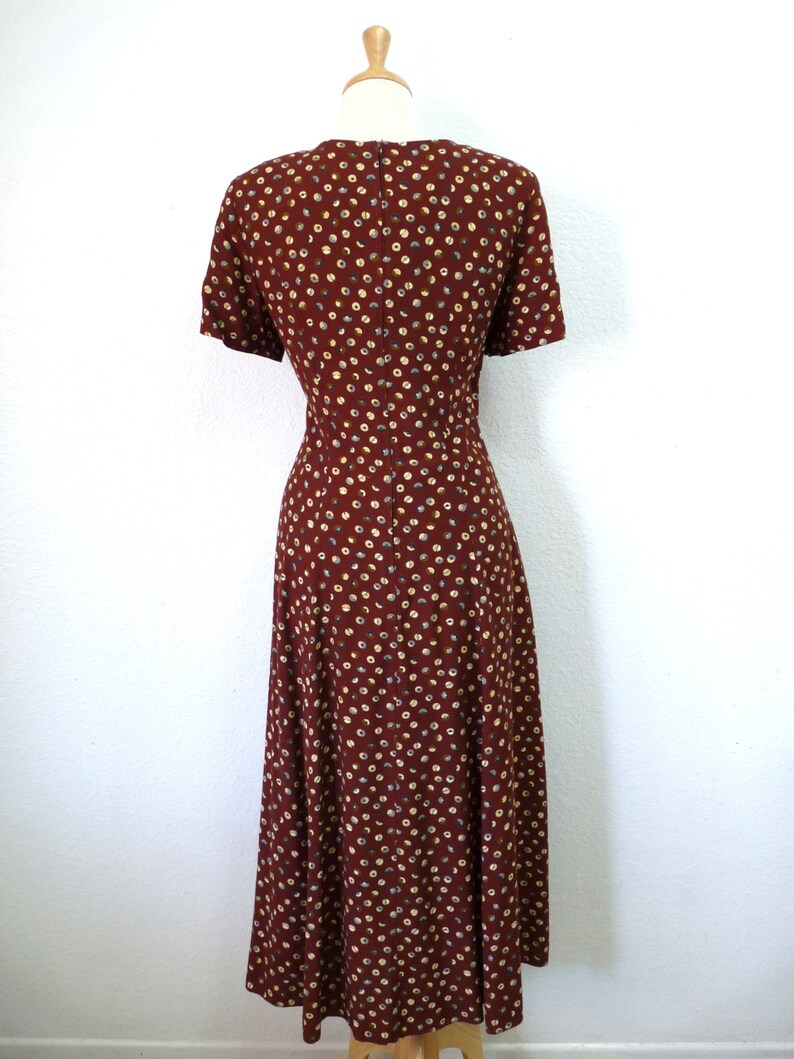 Vintage 1940s Dress Polka Dot Brown Rayon 40s Day Dress Medium