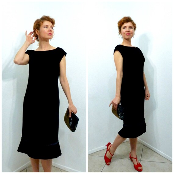 Vintage 1960s Dress Black Velvet Satin Bow Harvey