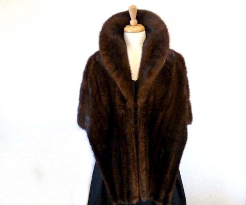Vintage 1950s Mink Fur Coat Brown mink fur cape shrug wrap Hebblethwaite Hidden Wedding bridal Fur