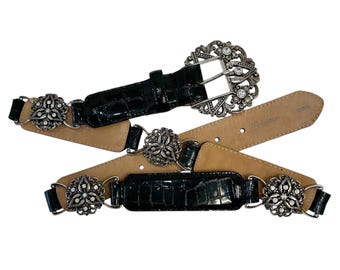 Vintage 1990s Brighton Black Leather Western Braided Wide  display picture 3