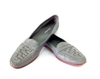 Vintage Grey Leather shoes Braided Loafers Italian Famolare Women size 8.5