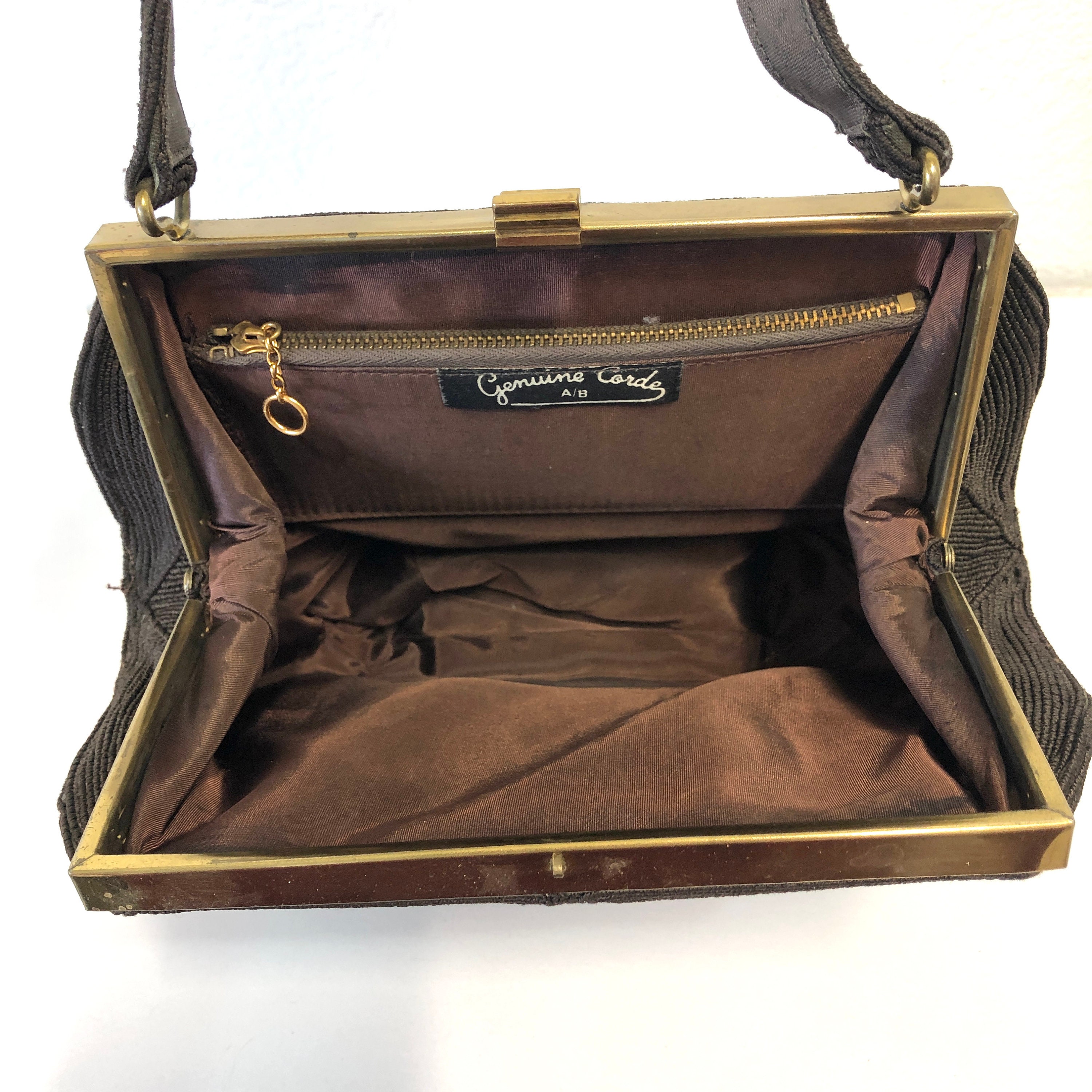 1940s Bag Genuine Corde AB Gold Frame Fastener Dark Brown - Etsy