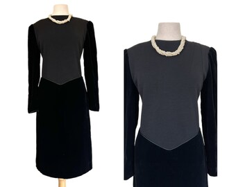 Classic 1980s Nina Ricci Boutique Black Velvet Dress Paris France