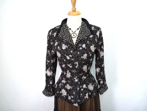 Vintage 1940s blouse floral print Button front 3/4 sleeve | Etsy