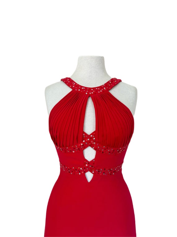 Fabulous 1990s  Halter Dress Red Sequined Open Ba… - image 6