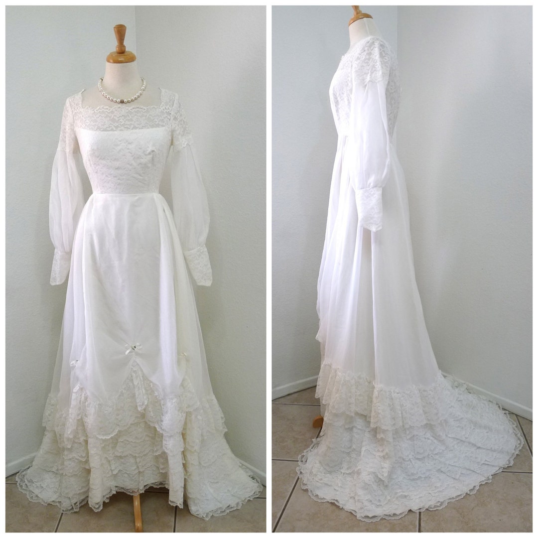 Special Occasion Jcpenney Formal Dresses 1950s Cahill Beverly Hills Couture  Wedding Dress White Chiffon Lace Ruffled Train With Pearls Finland
