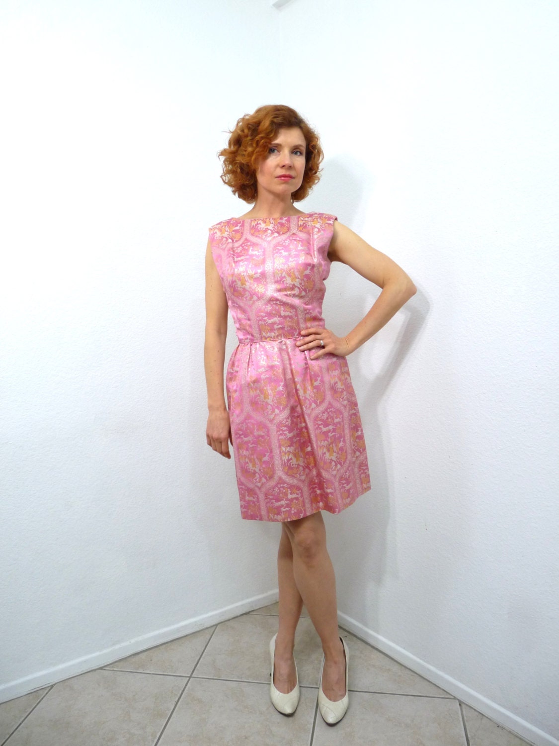 Vintage 1950s Mollie Parnis Couture Cocktail Dress: Pink Silk