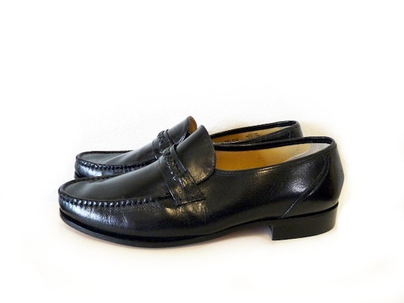 mens black leather slip on loafers