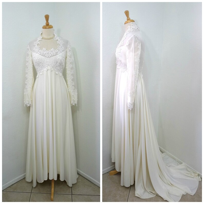 Spectacular 1960s William Cahill Wedding Dress Empire Sweetheart Lace with Small Train/ Small image 5