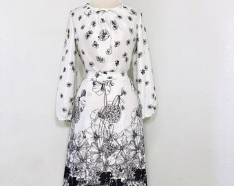 1980s dress Floral Border Print Sherri Lynn dress Size S/M