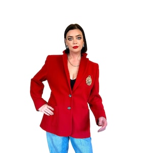 Vintage 90s Ralph Lauren Red Wool Jacket 3D Crest Embroidered