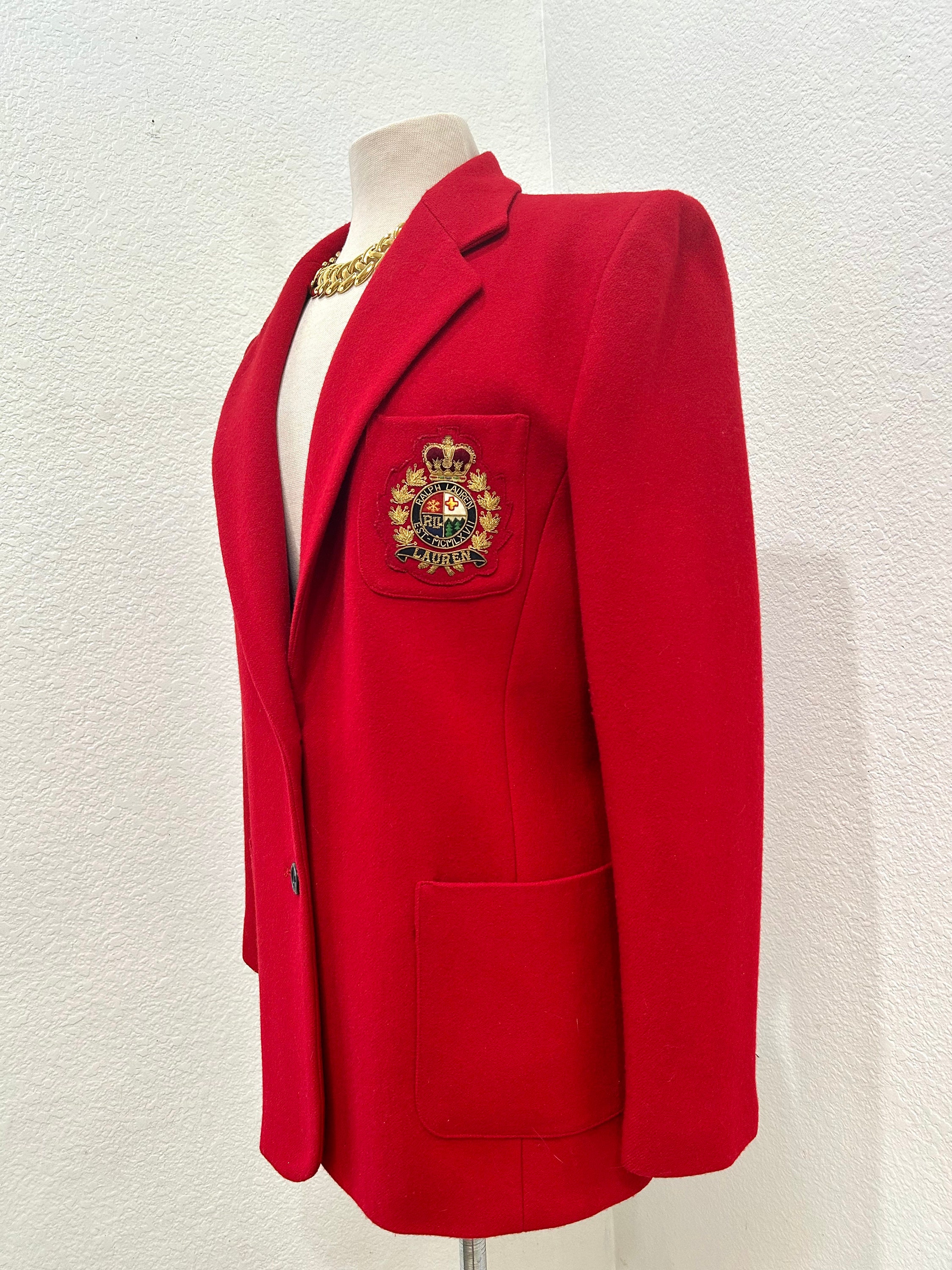 Vintage 90s Ralph Lauren Red Wool Jacket 3D Crest Blazer M - Etsy
