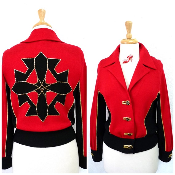 Vintage Knit Jacket St. John Collection Red and Bl