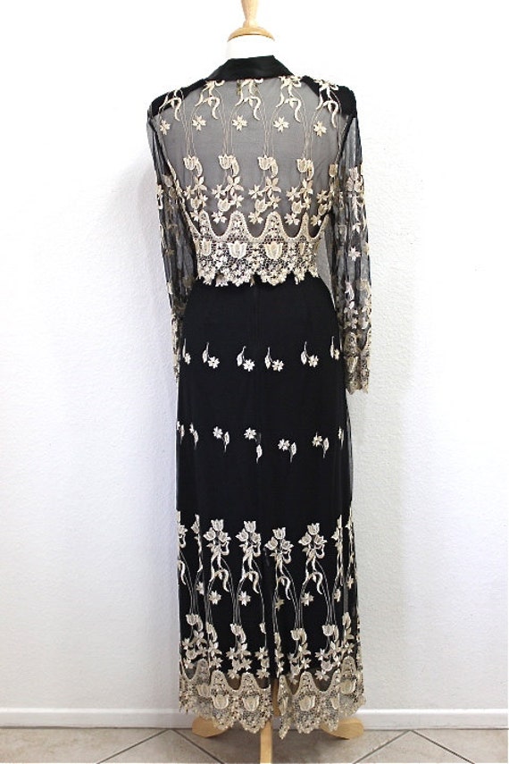 Vintage Black Mesh Blouse & Skirt Set Silk Gold E… - image 3
