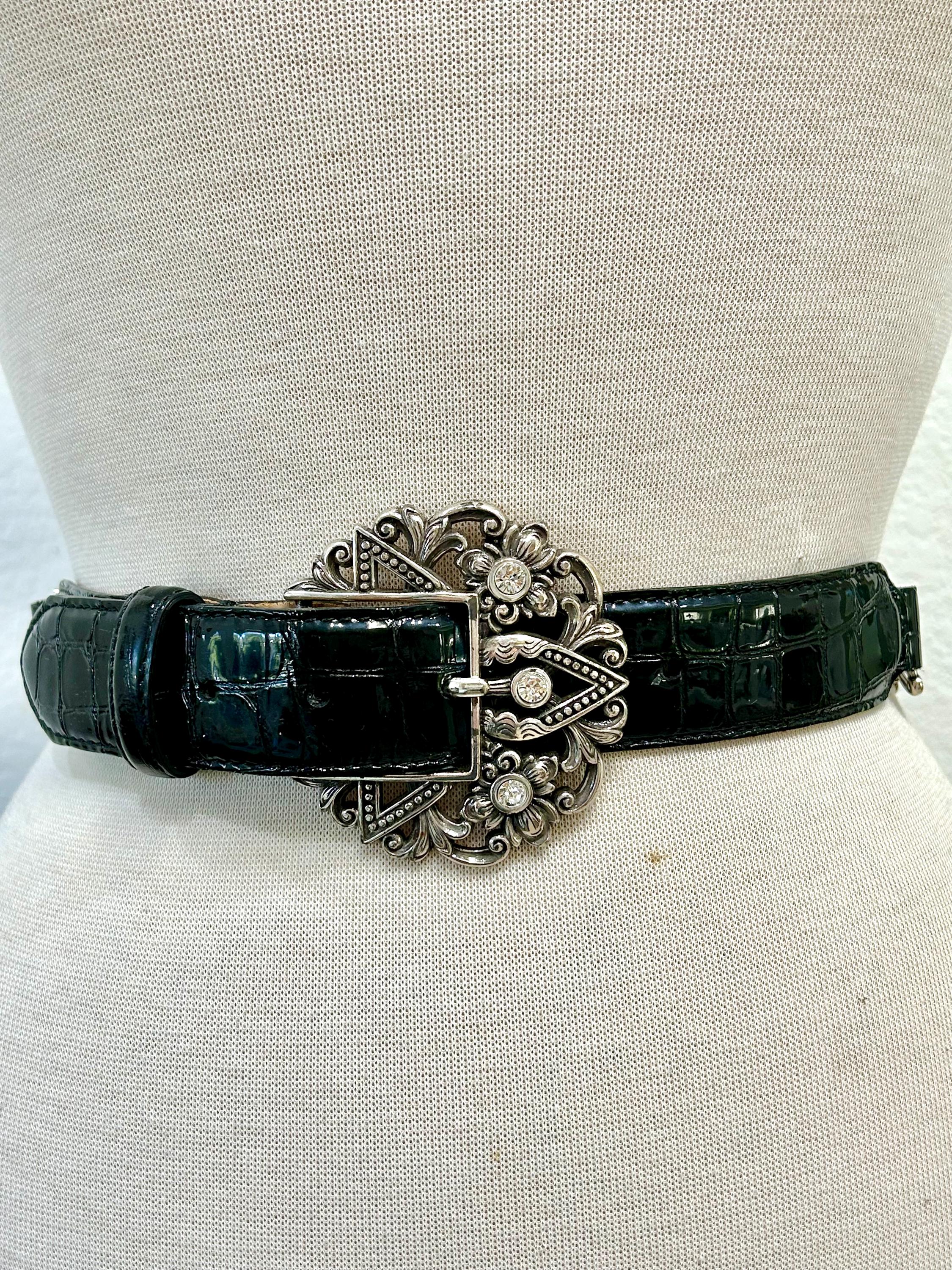 Brighton Black Leather with Silver Linked Sides and Buckle Belt Heart Of Silver Belt - Brighton main image 3