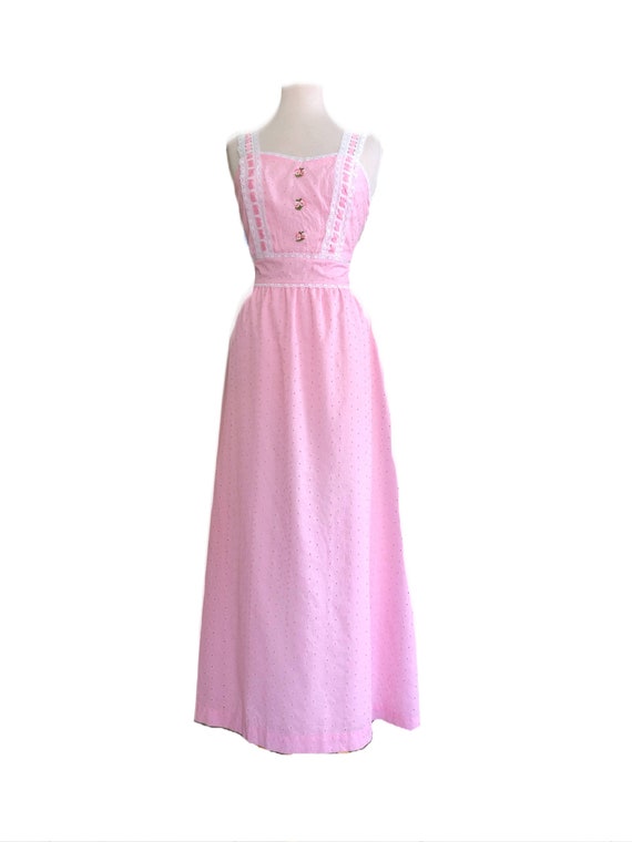 1970s Gunne Sax Maxi Dress Pink Eyelet Embroidered La… - Gem